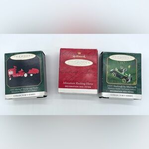 3 Hallmark Ornament Miniatures Murray Tractor Kiddie car Rocking Horse 1999-2001